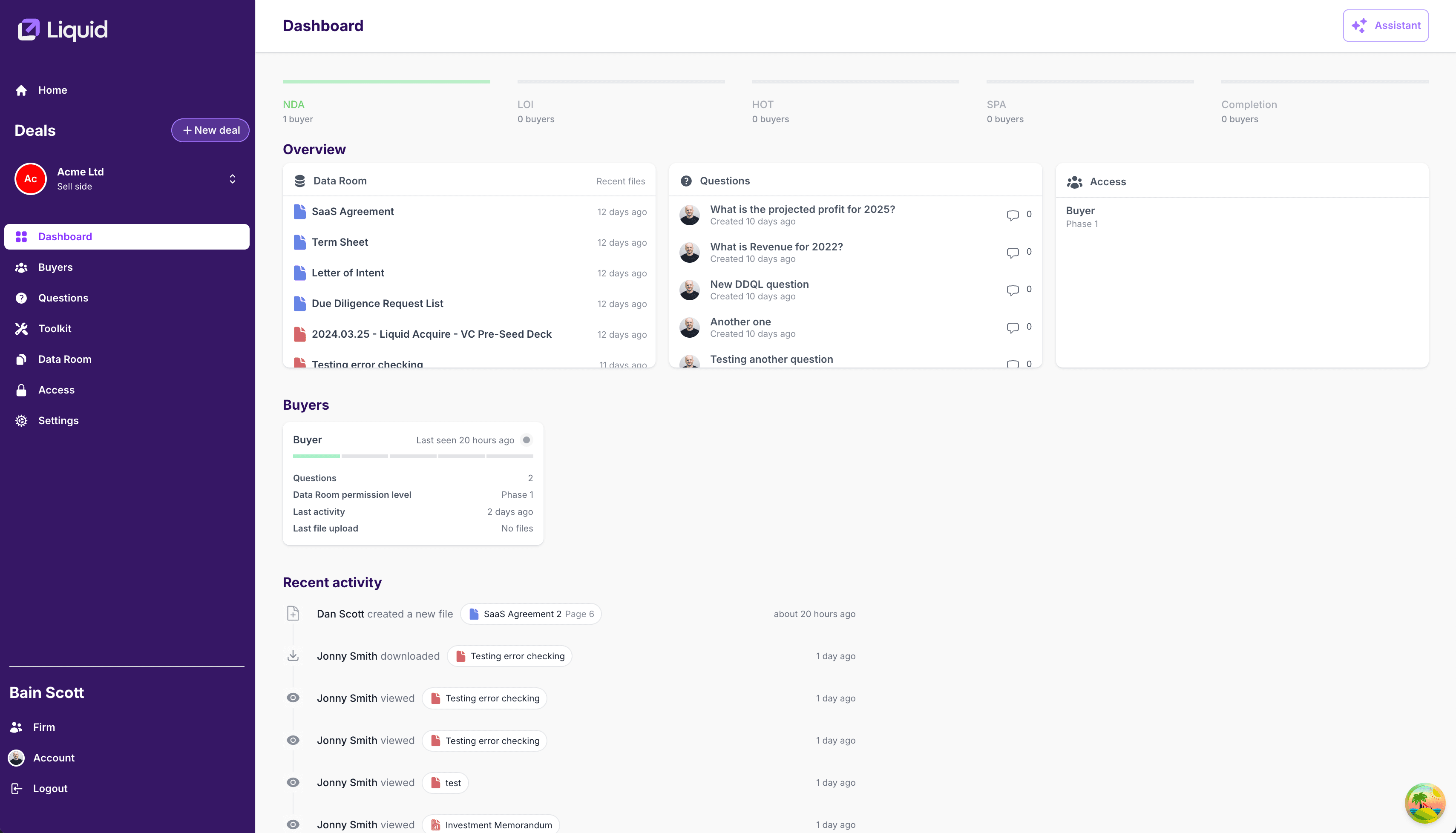 Screenshot of the Dashboard of the product