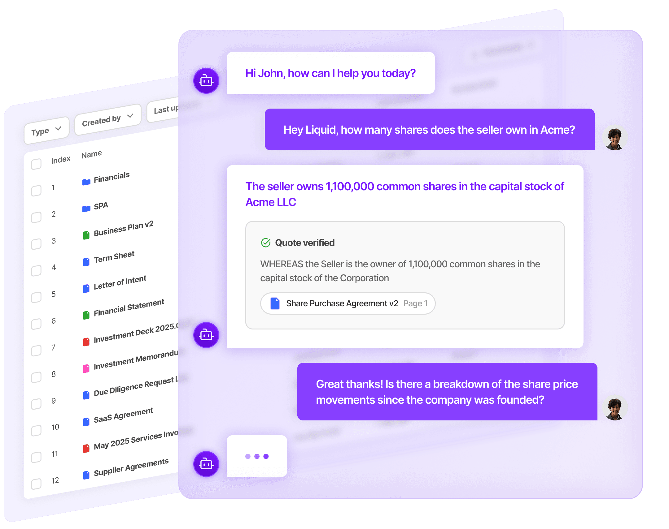 Photo of the key Liquid features including Data Room, Access, Q&A, Assistant and Tasks